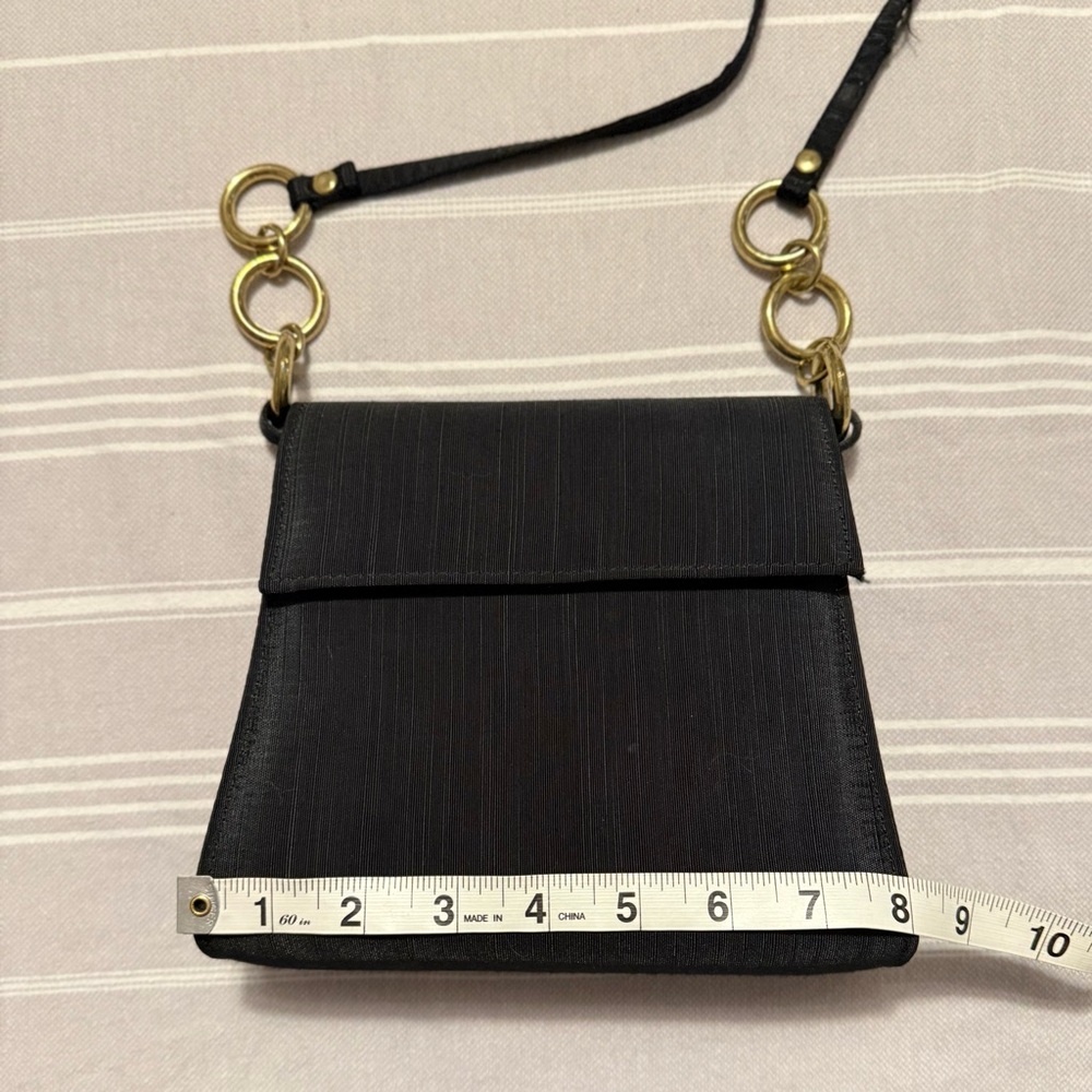 VTG Satin Black and Gold Chain Small Crossbody Box Bag - Picture 10 of 15